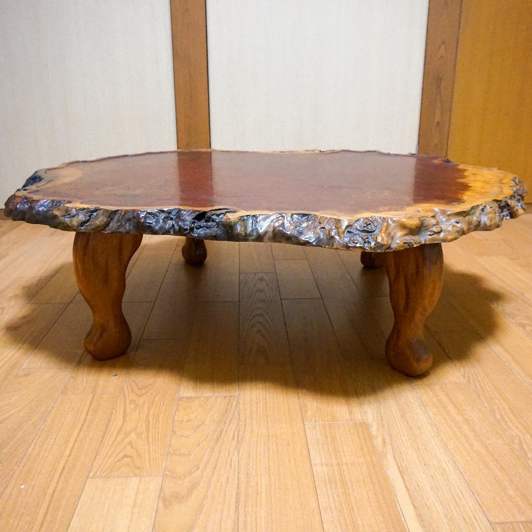 花梨 瘤杢 一枚板 座卓 110cm 無垢 天板45mm 耳付き ローテーブル