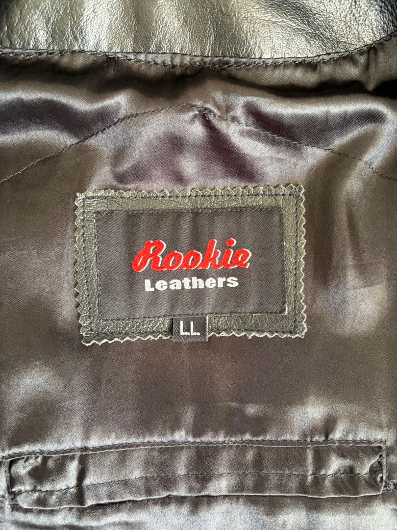 Rookie Leathers ブラックレザーシングルライダース LL