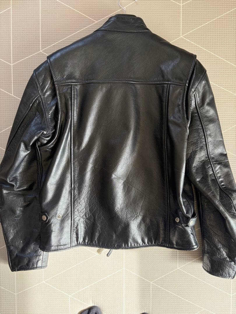 Rookie Leathers ブラックレザーシングルライダース LL