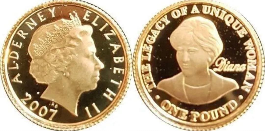 オルダニー　2007年　ダイアナ妃没後10年　1/25オンス金貨 純金　保証書付