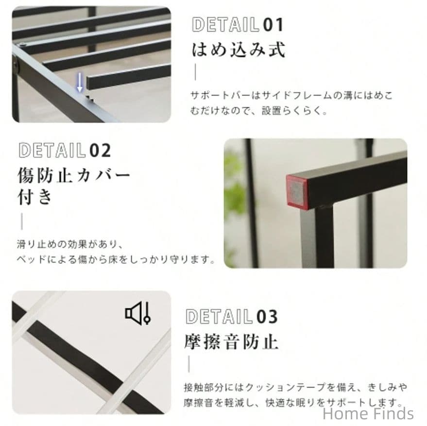 シングルベッドフレーム パイプ + 木製 下収納付き アイアンベッド 組立簡単