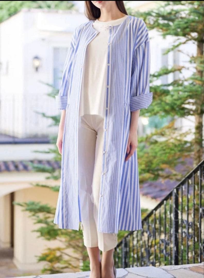 スーパービューティー☆44☆新品　ストライプ柄シャツワンピース