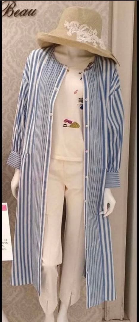 スーパービューティー☆44☆新品　ストライプ柄シャツワンピース