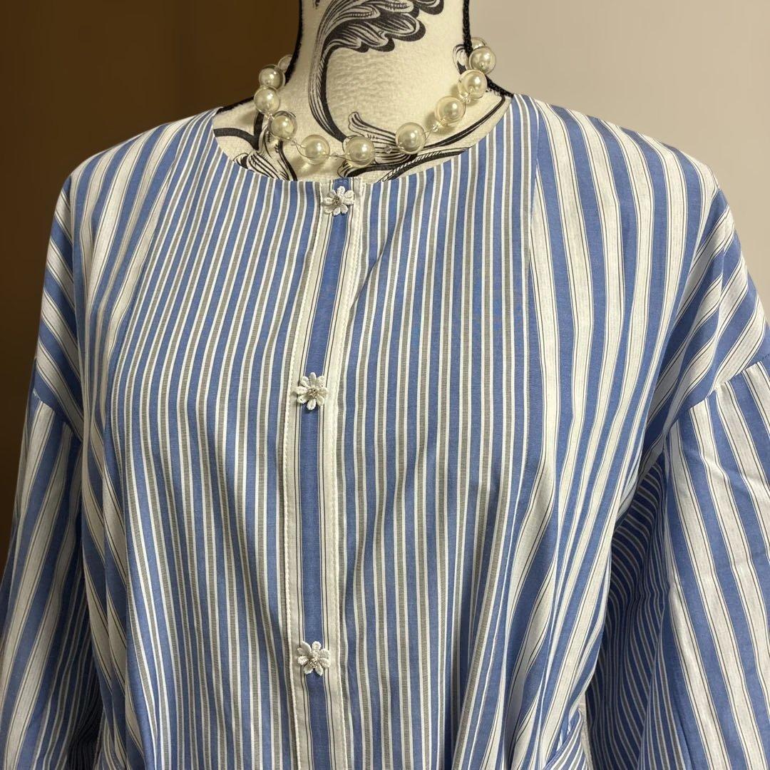 スーパービューティー☆44☆新品　ストライプ柄シャツワンピース