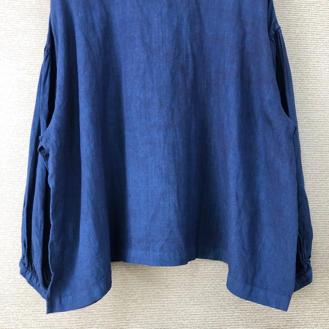 nest robe 2025SS 水撚りリネン襟付きブラウス インディゴブルー