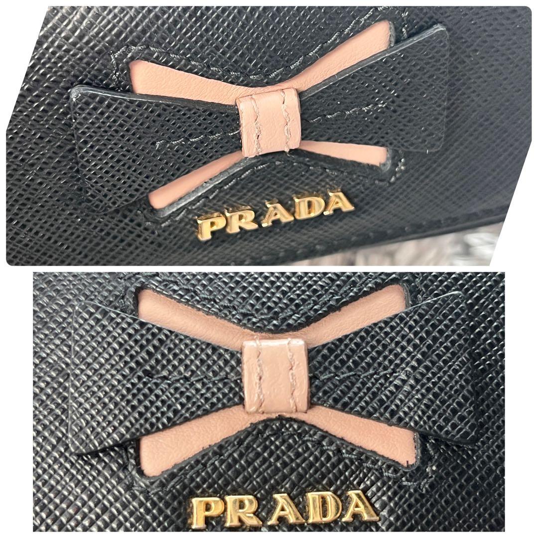 美品✨PRADA ミニフィオッコ　キーケース　4連　キーリング　バイカラー