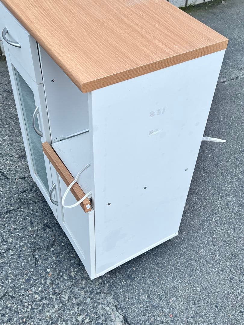 キッチンカウンター 炊飯器 レンジ台 キャスター付き 食器棚ホワイト