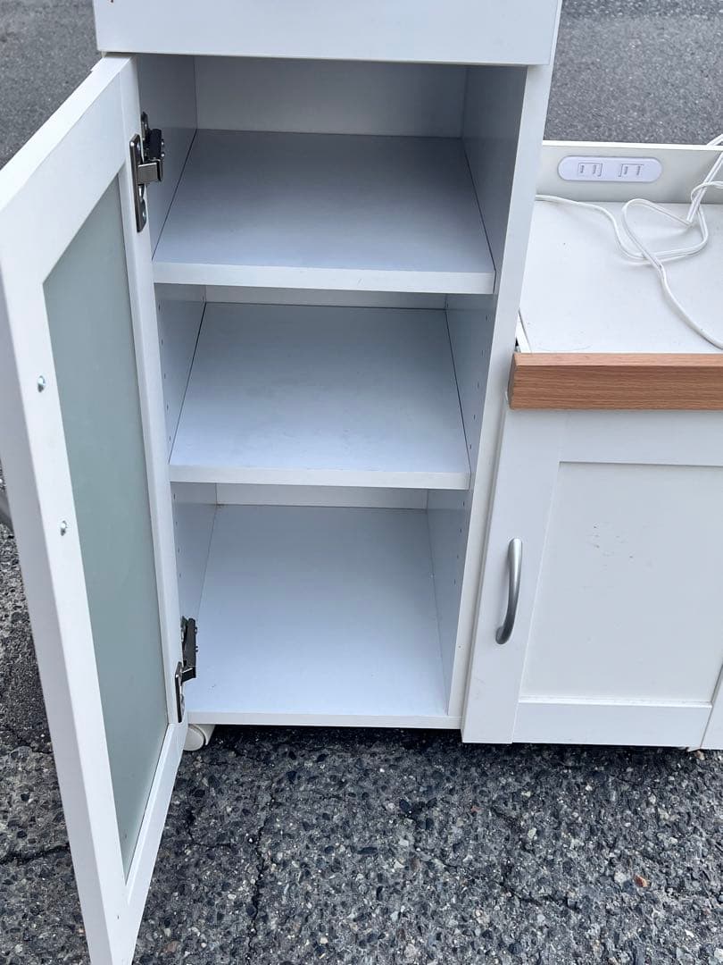 キッチンカウンター 炊飯器 レンジ台 キャスター付き 食器棚ホワイト
