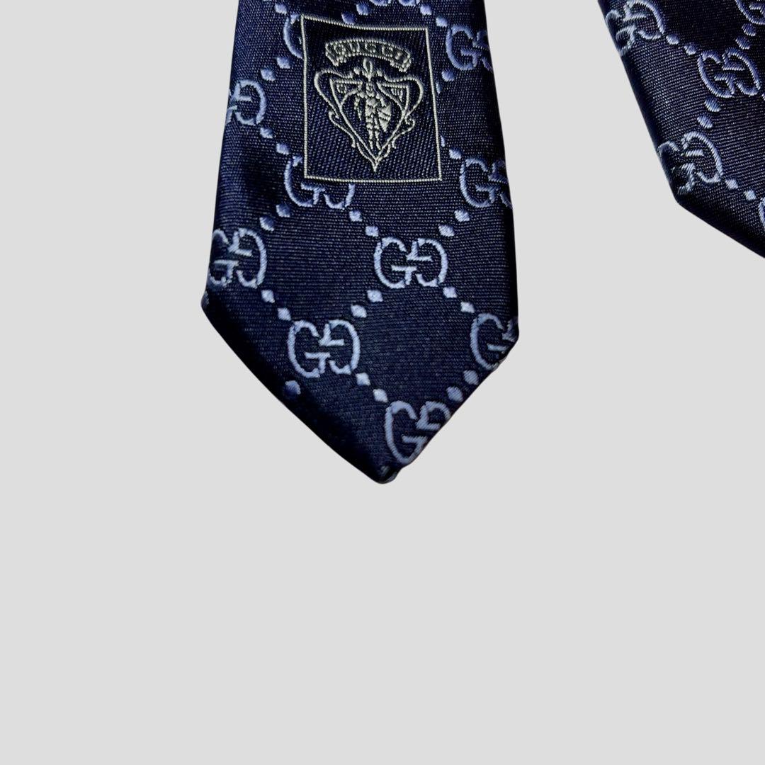 GUCCI ネイビー シルク ネクタイ GGパターン