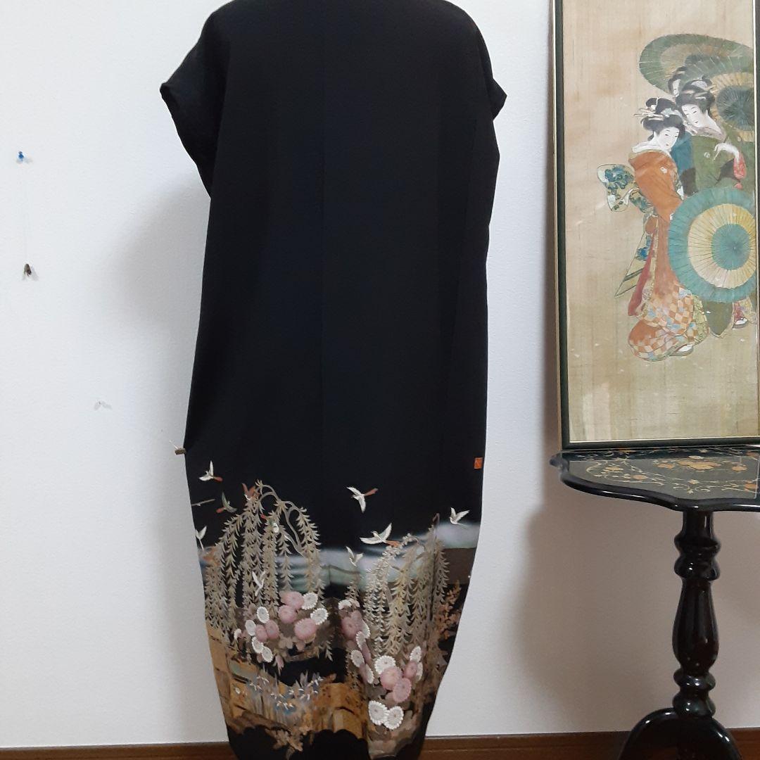 リメイク着物ロングワンピースボレロ付き正絹作家者11号フリーサイズ
