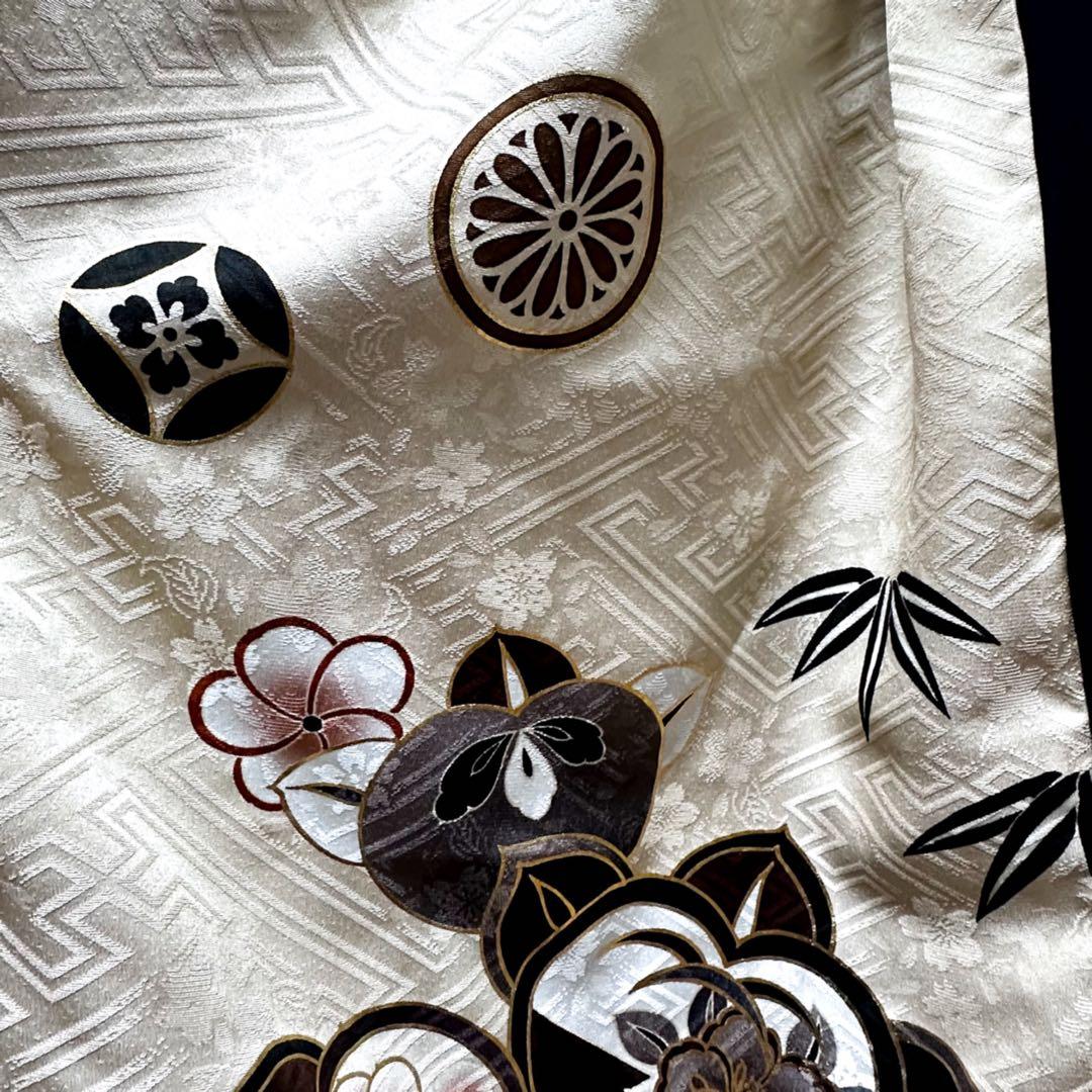 振袖　着物リメイク　ドレス　黒×金彩捻り梅　和柄　ワンピース　ハンドメイド