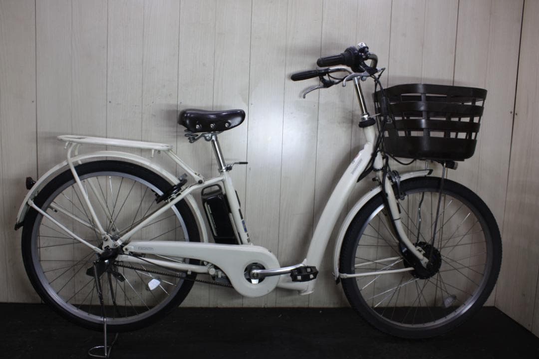 ホワイト 電動アシスト自転車 前カゴ付き