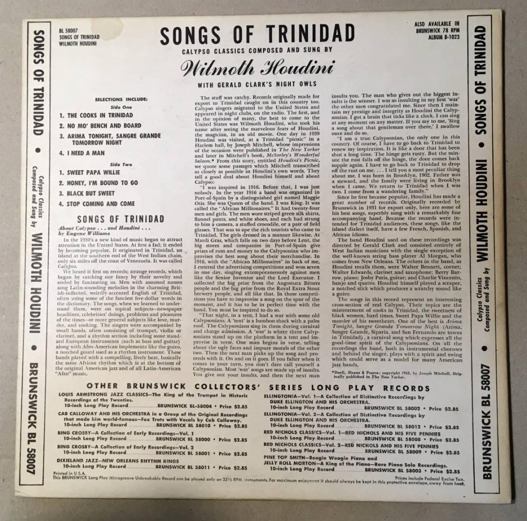 洋楽 WILMOTH HOUDINI - SONGS OF TRINIDAD