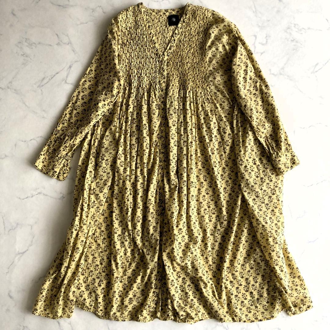 【極美品】メゾンドソイル ブロックプリント 花柄ワンピース 黄色 マキシ丈