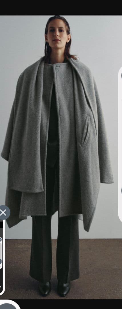 グレー アンゴラナイロンウール混ポンチョコートZARA