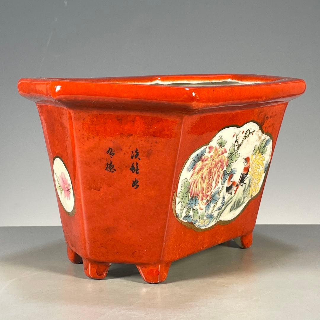 花鳥図紋 六稜鉢 盆栽鉢 多肉植物 植木鉢小品大品盆栽鉢 陶器鉢