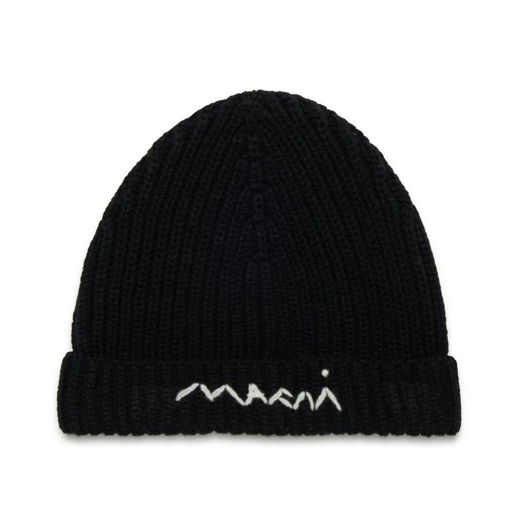 大人もOK! Marni マルニ .刺繍ロゴ リブ ニット帽 ニットキャップ