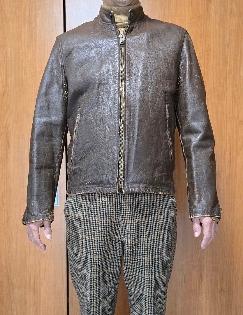 50s～60s ヴィンテージ.レザー シングルライダースジャケット.M.