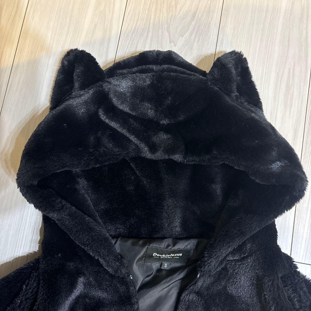 ねこ耳パーカー 黒 ふわふわ