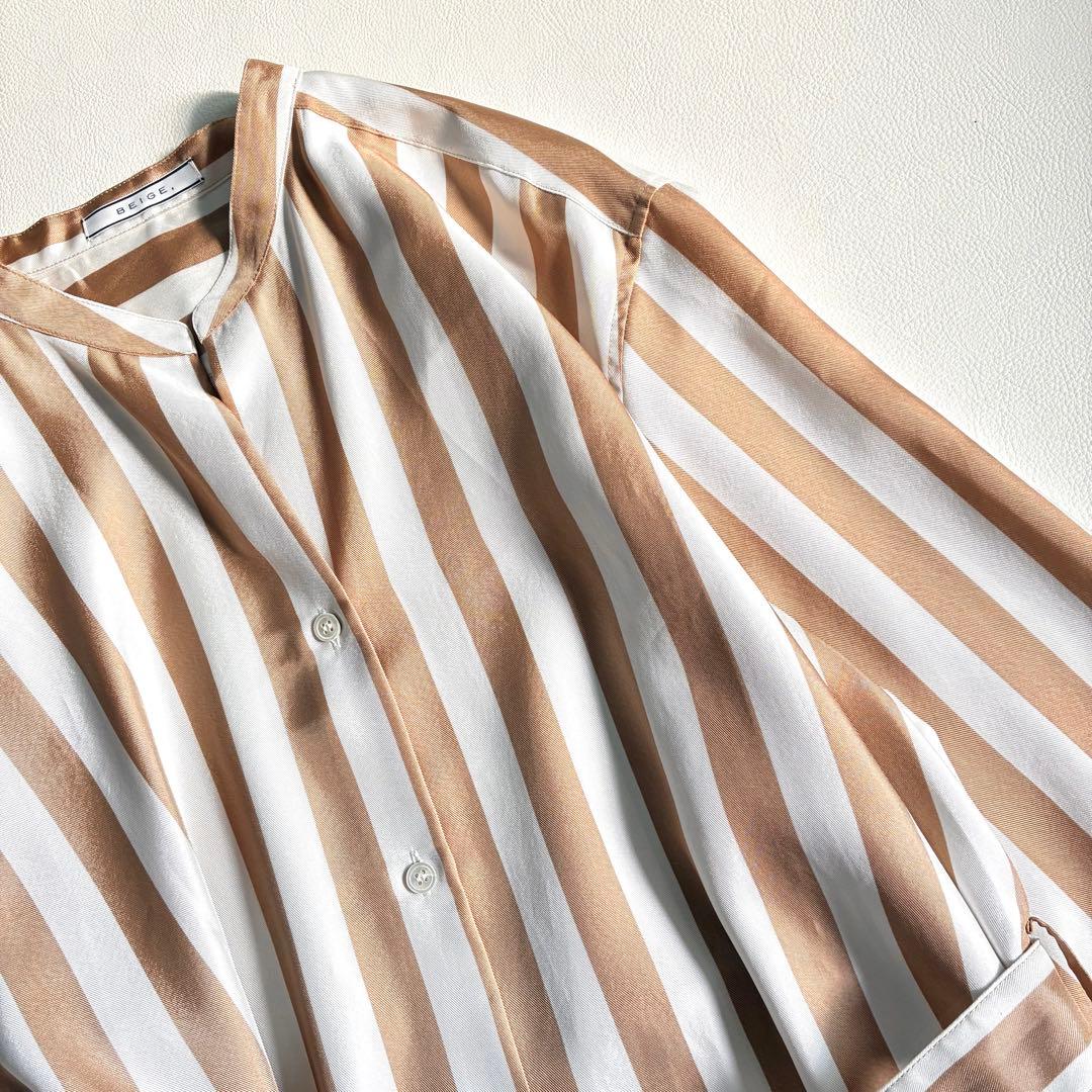 ◆美品◆BEIGE.◆5.3万◆ストライプシャツワンピース◆マキシ丈◆ L