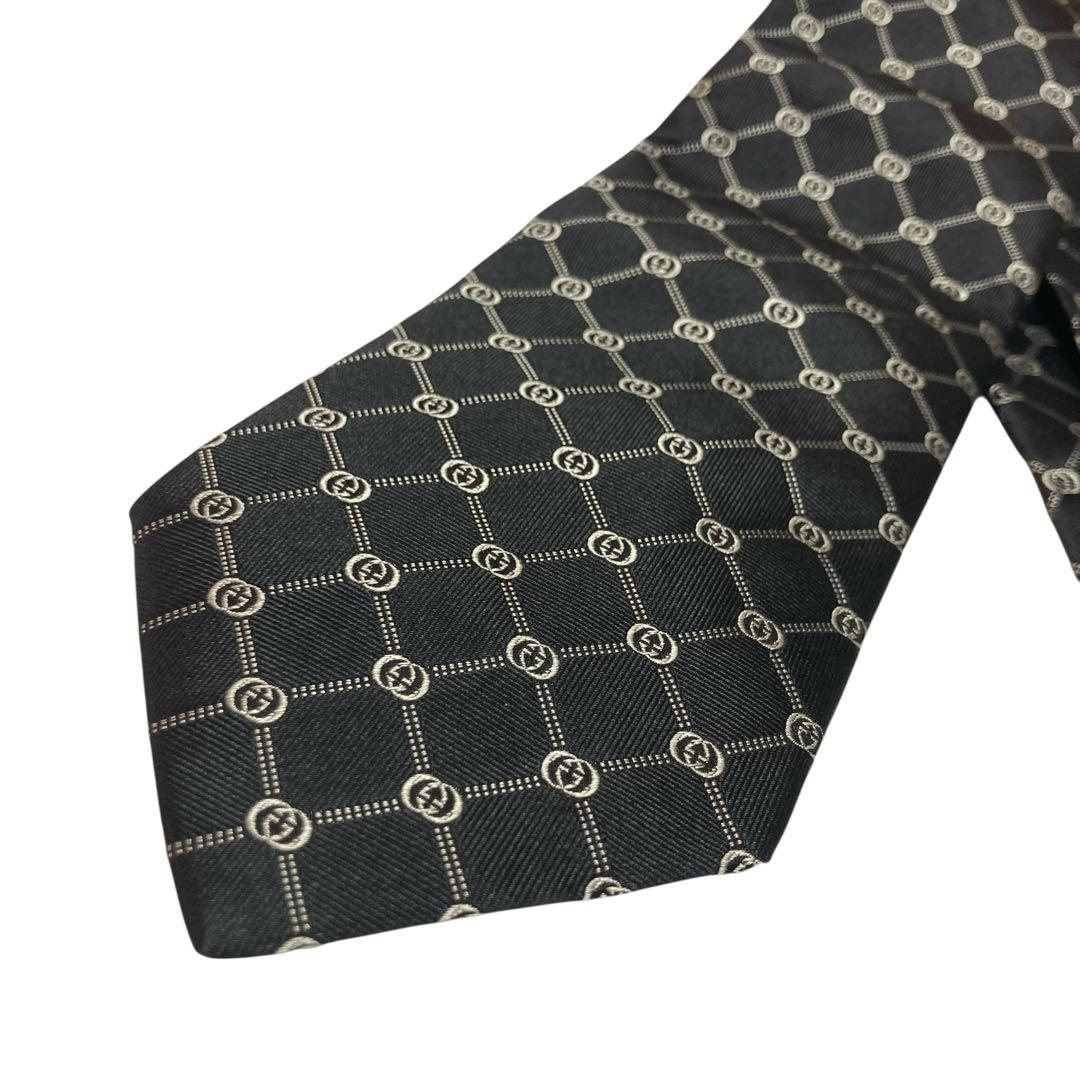 未使用級　GUCCI グッチ　ネクタイ　ブラック　黒　GG柄　インターロッキング
