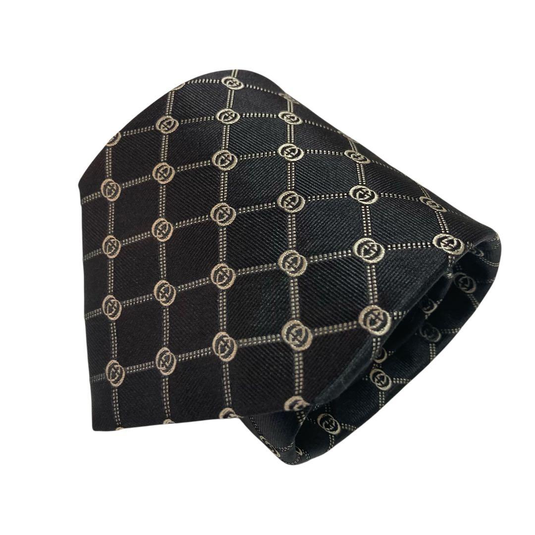 未使用級　GUCCI グッチ　ネクタイ　ブラック　黒　GG柄　インターロッキング