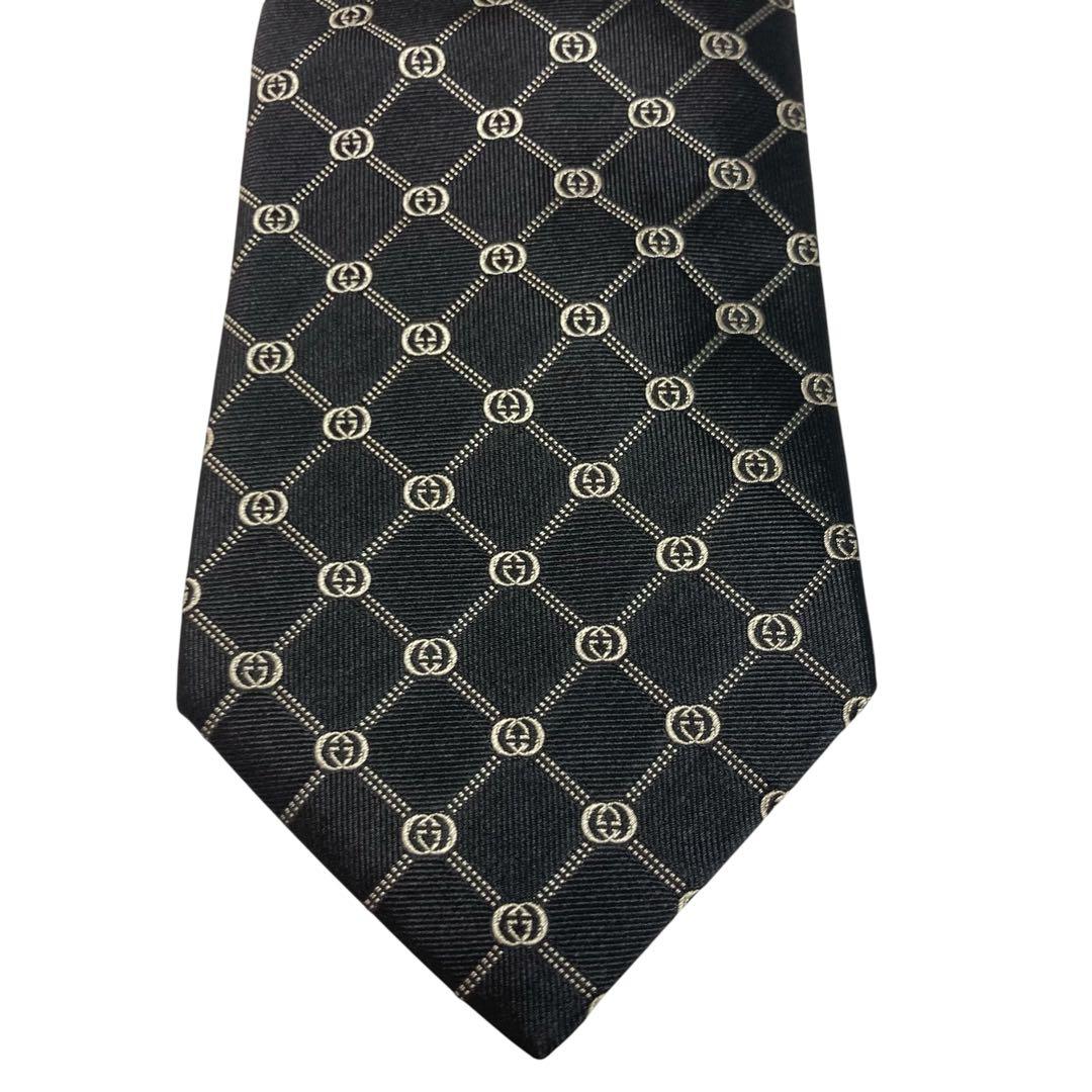 未使用級　GUCCI グッチ　ネクタイ　ブラック　黒　GG柄　インターロッキング