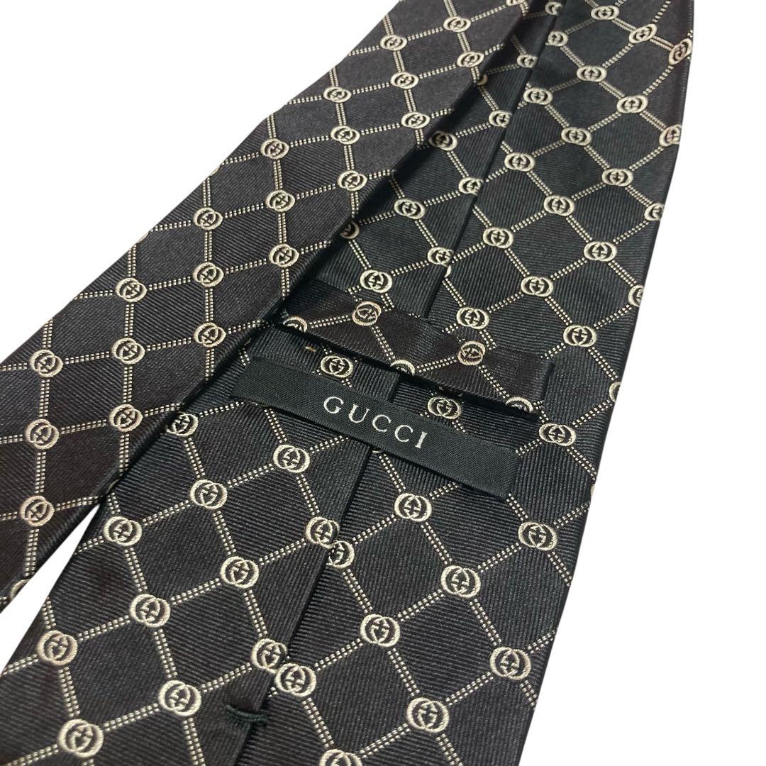 未使用級　GUCCI グッチ　ネクタイ　ブラック　黒　GG柄　インターロッキング