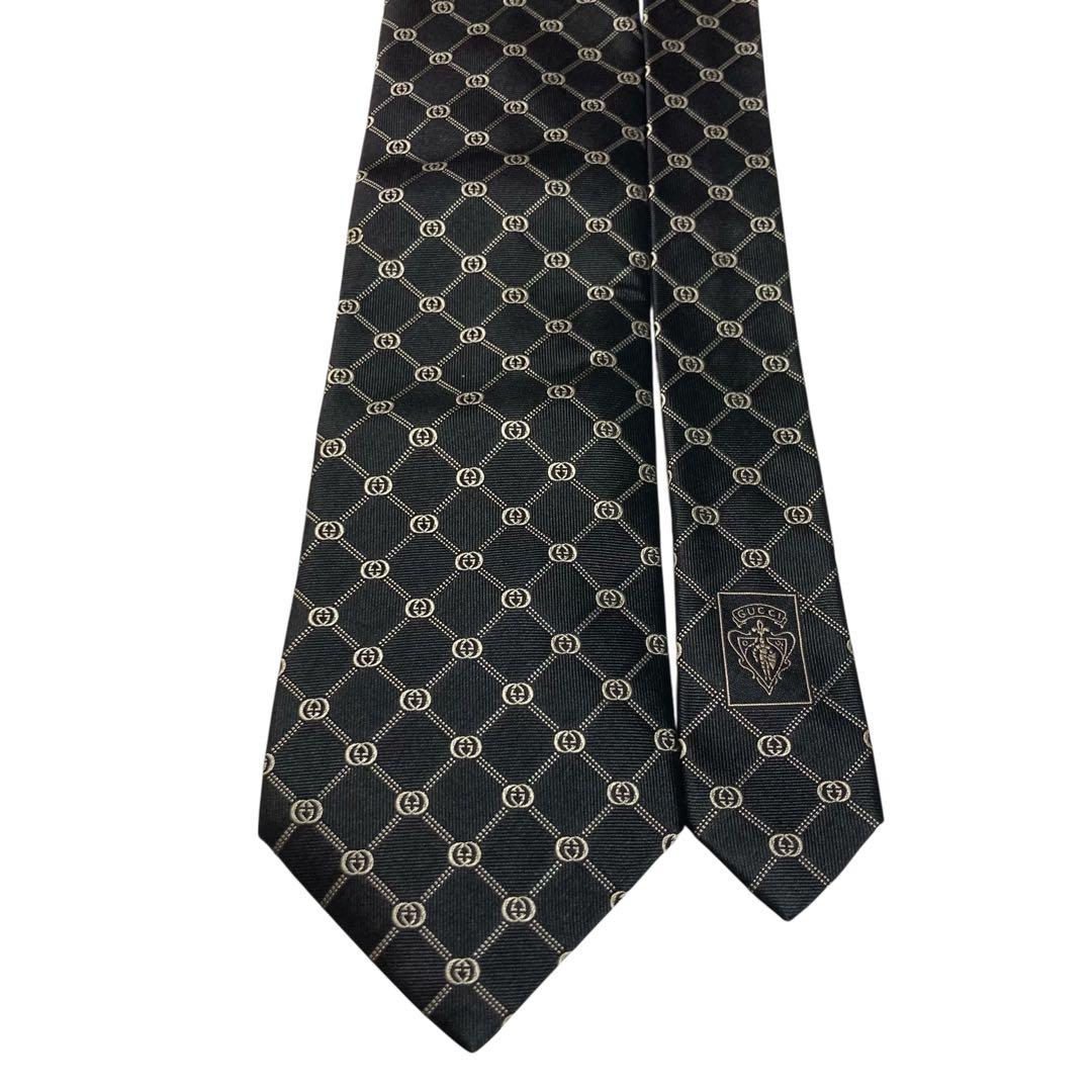 未使用級　GUCCI グッチ　ネクタイ　ブラック　黒　GG柄　インターロッキング