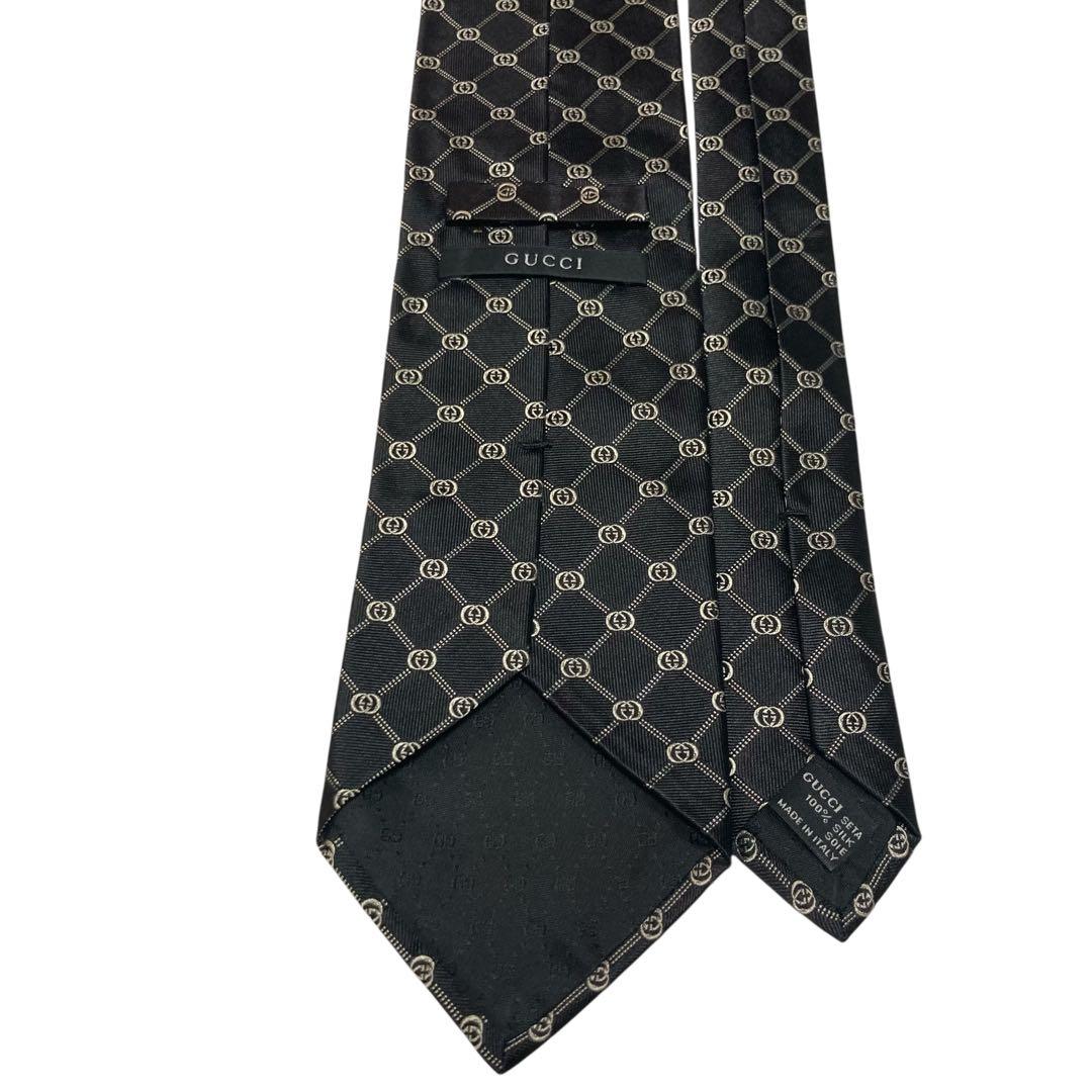 未使用級　GUCCI グッチ　ネクタイ　ブラック　黒　GG柄　インターロッキング