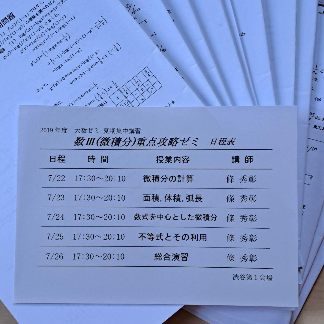 大数　数III（微積分）重点攻略ゼミ 補充プリント詳しい解答、解説有り。
