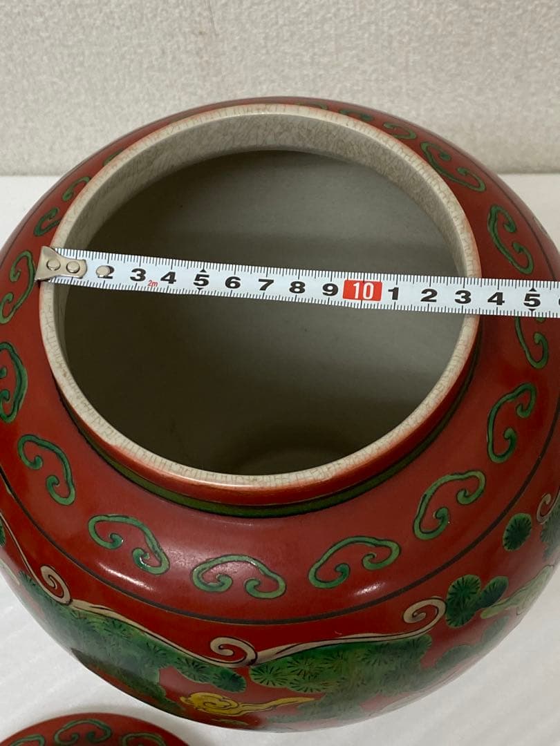 3-2030 九谷焼　木米作　色絵 角福 花瓶 壺 大型 飾り壺