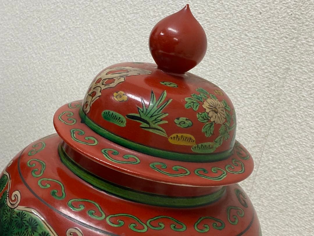 3-2030 九谷焼　木米作　色絵 角福 花瓶 壺 大型 飾り壺