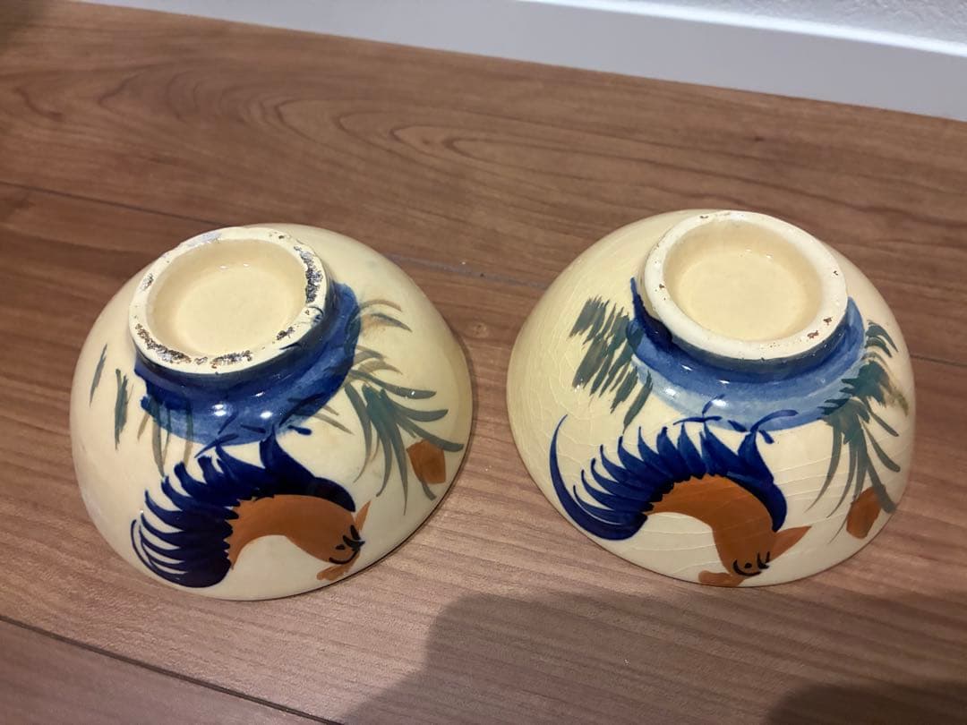 ソンべ焼き　ライテウ焼き　ベトナム　鶏の絵柄 陶器ボウル 4個セット　中小