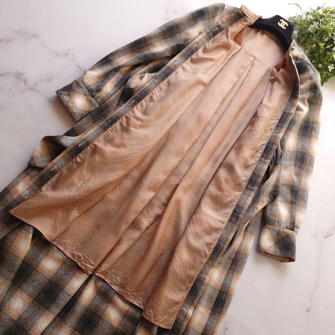 21AW アナイ オンブレチェックシャツワンピース ノーカラー リボン 34