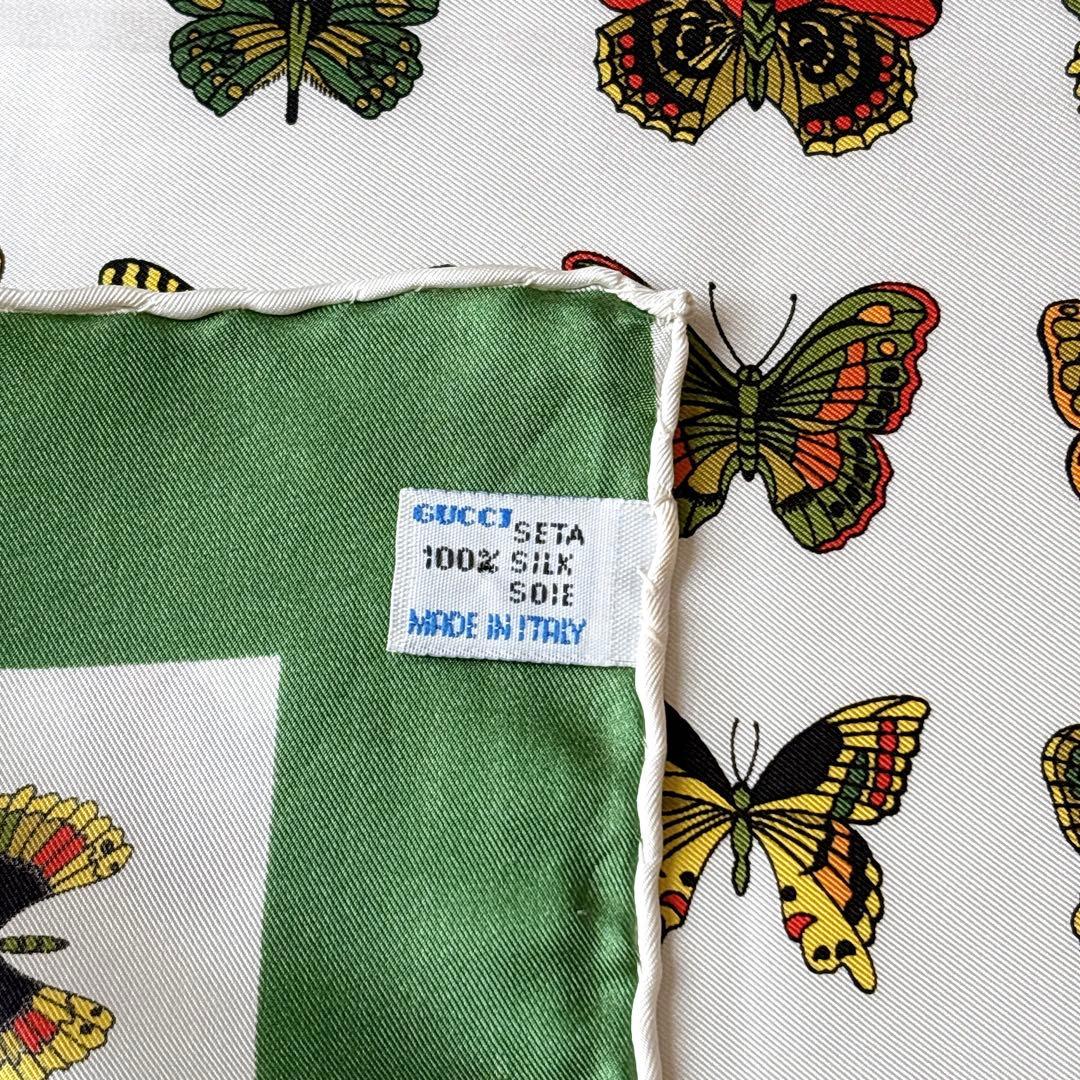 GUCCI ヴィンテージ スカーフ 蝶々 バタフライ 総柄 65cm 春