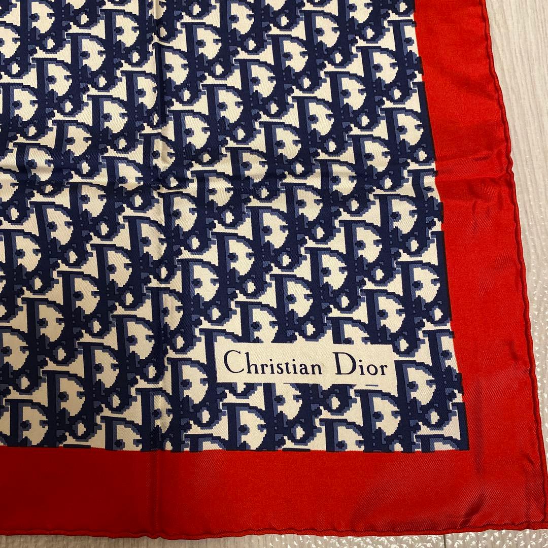 Christian Dior ロゴパターン スカーフ　ネイビー　レッド