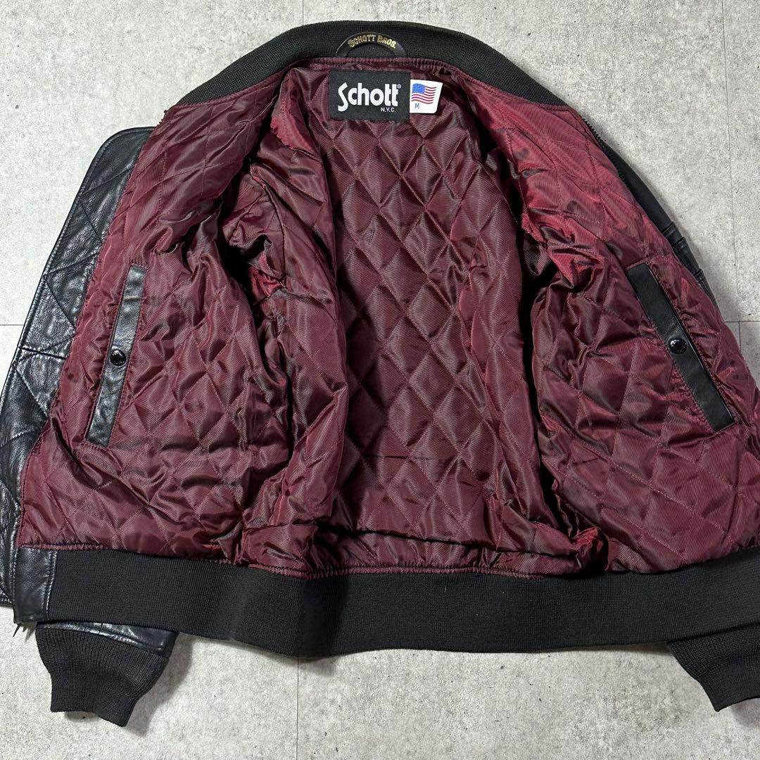 美品 Schott レザー ma1 黒 M ラムレザー 3141025
