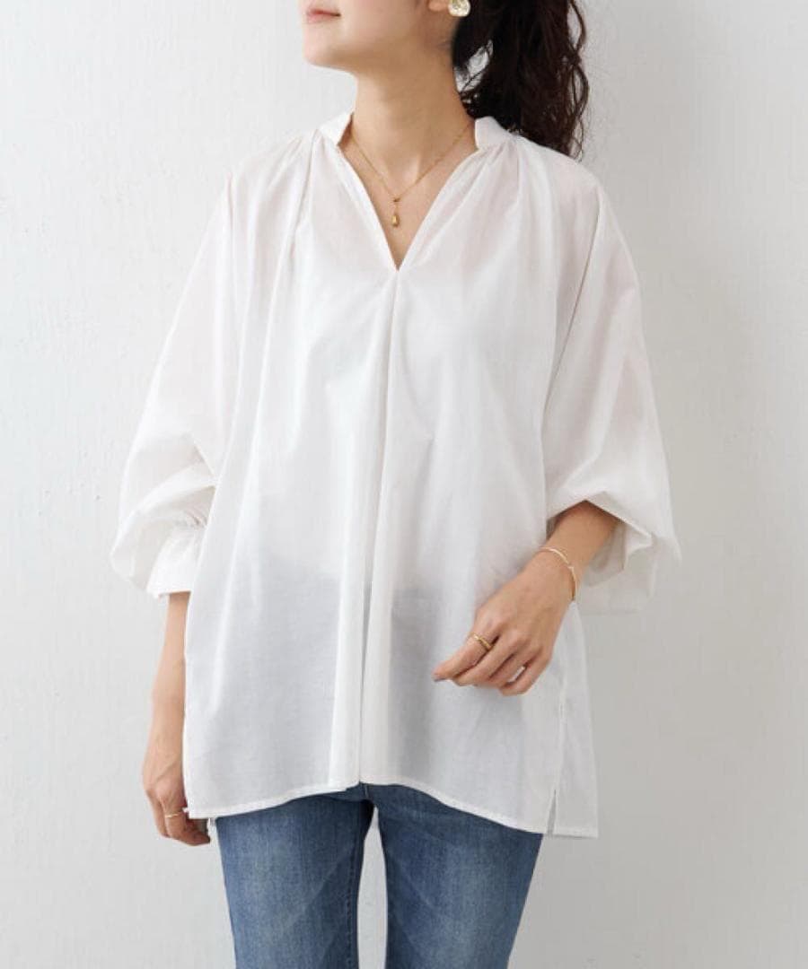 BEARDSLEY　バックドレープブラウス　ホワイト　ビアズリー　シャツ　洗える