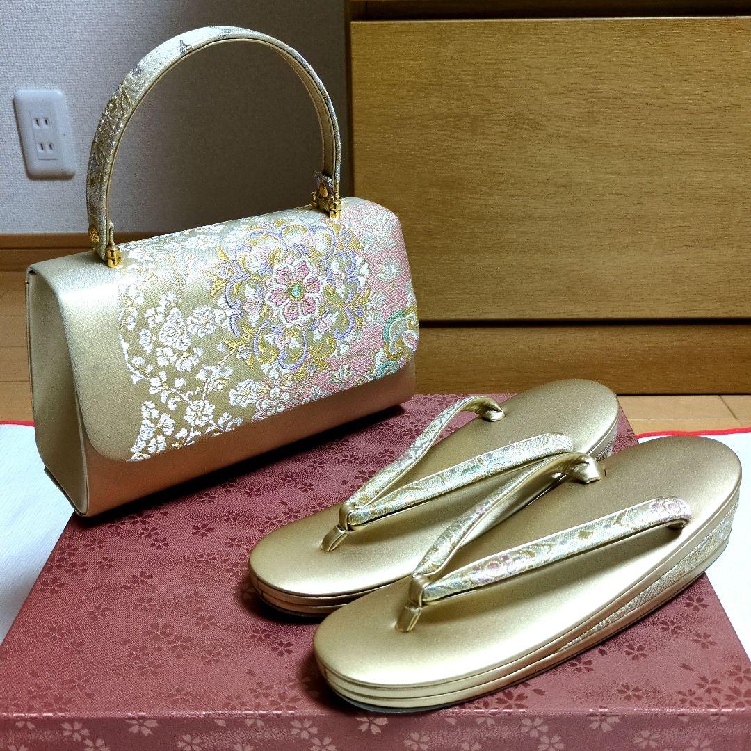 フォーマル　草履　バッグセット　松彩　金　和装小物　本革　正絹