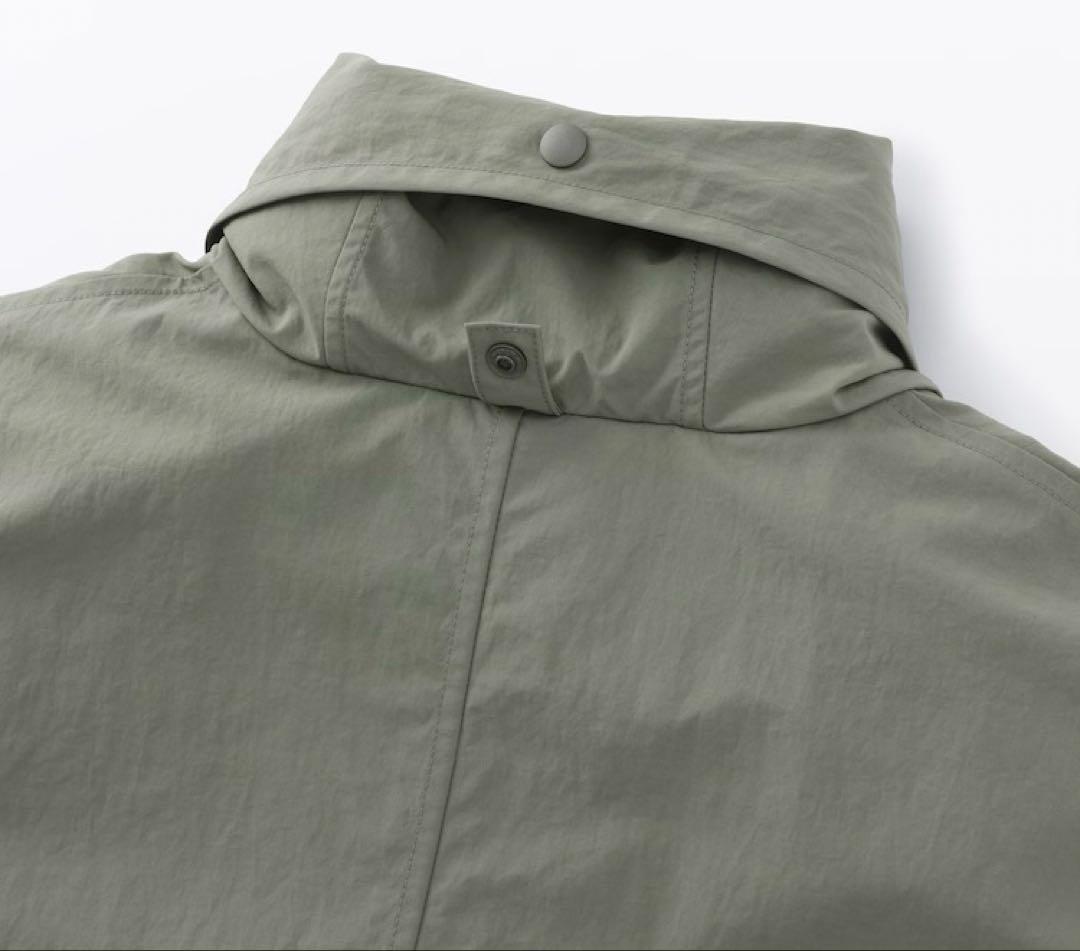 無印良品　撥水UVカットフードがしまえるロングコート　スモーキーグリーン.XL