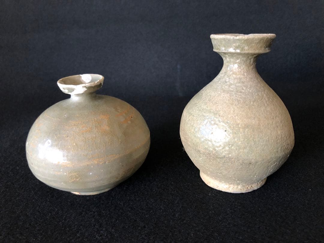 高麗青磁 小壺二点まとめ　高7.5cm 10cm 高麗 朝鮮古陶　現状品