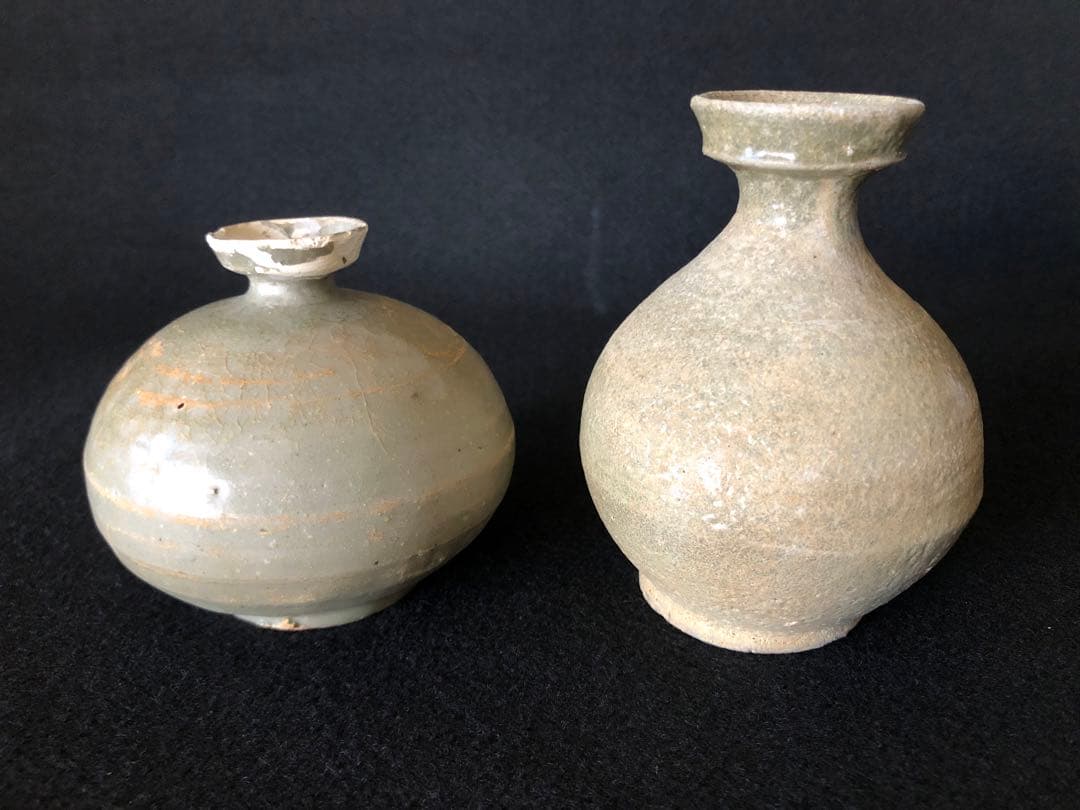 高麗青磁 小壺二点まとめ　高7.5cm 10cm 高麗 朝鮮古陶　現状品