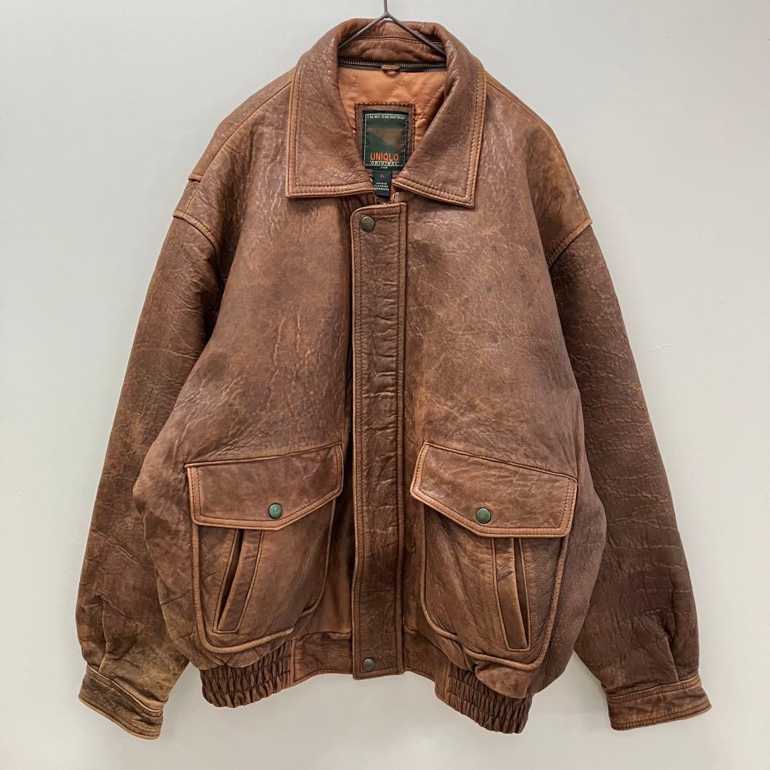 【美品】80s ユニクロ UNIQLO A-2 レザージャケット　XL