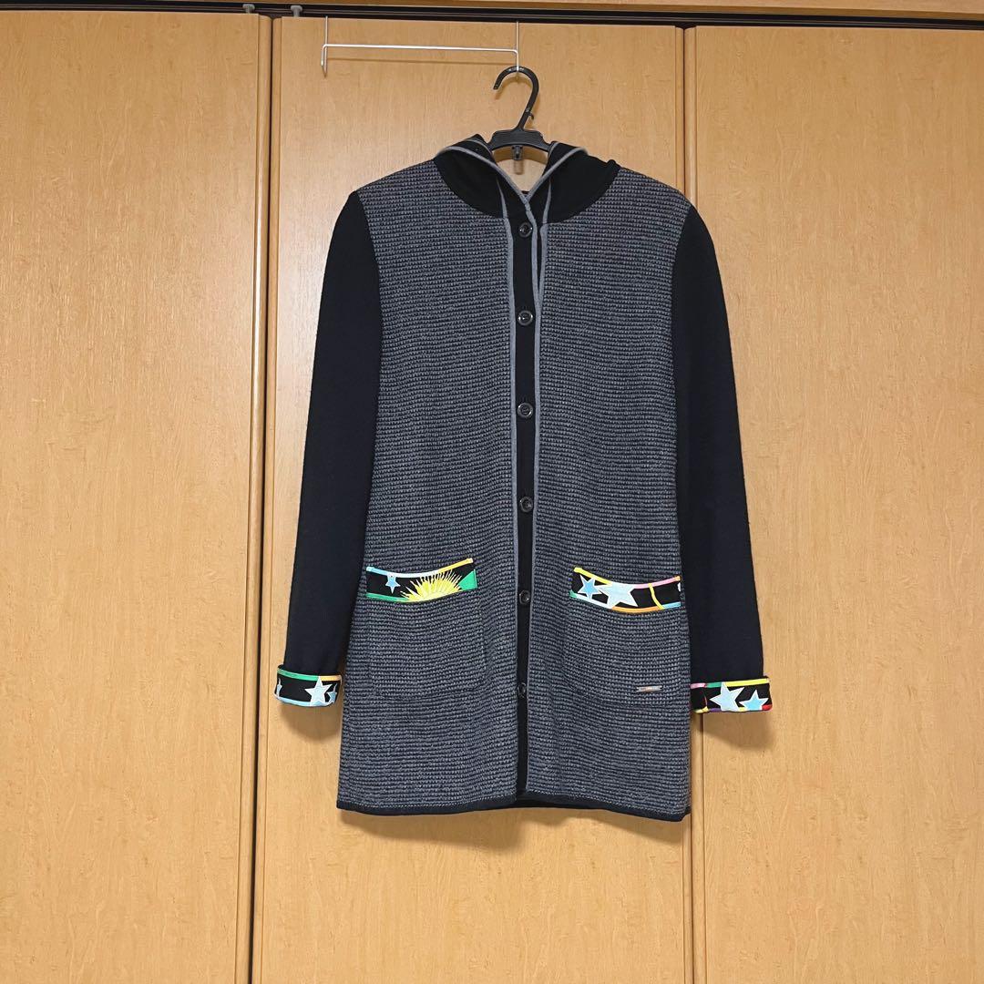 【美品】LEONARD SPORT ニットジャケット　コート　フード付　ブラック