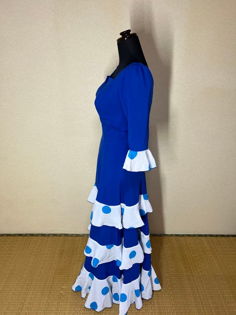 フラメンコドレス 青と白の水玉模様　アトリエ貴美恵