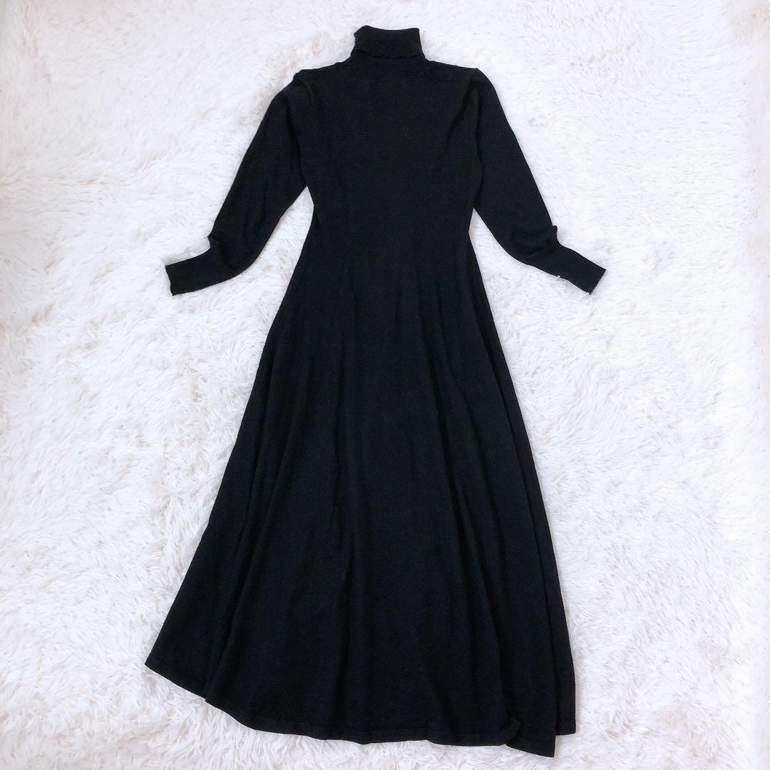 JENNE タートルネックニットワンピース　フレア　ロング丈　マキシ　黒　L