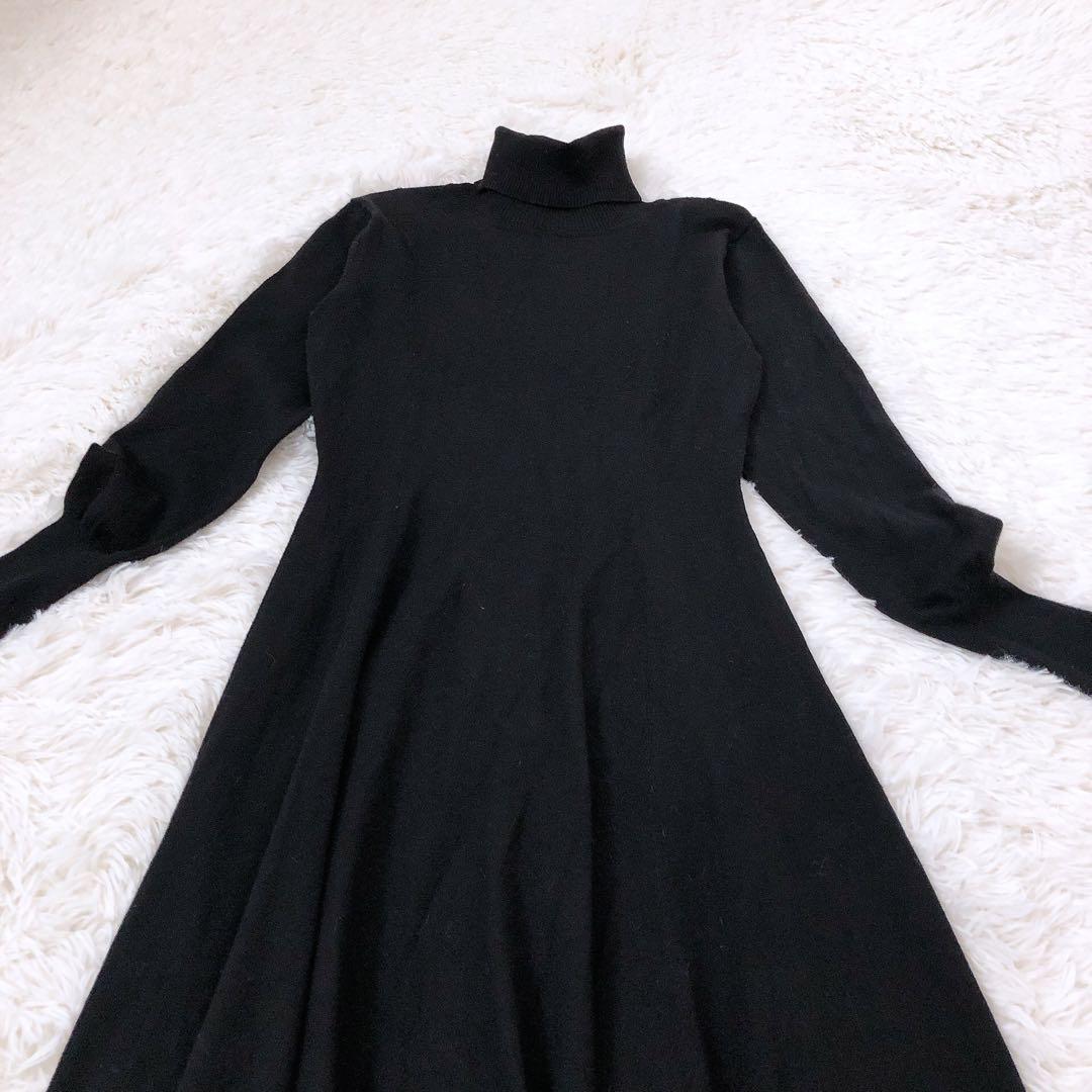 JENNE タートルネックニットワンピース　フレア　ロング丈　マキシ　黒　L
