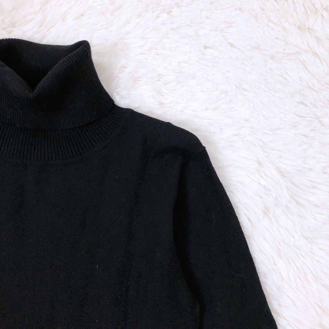 JENNE タートルネックニットワンピース　フレア　ロング丈　マキシ　黒　L