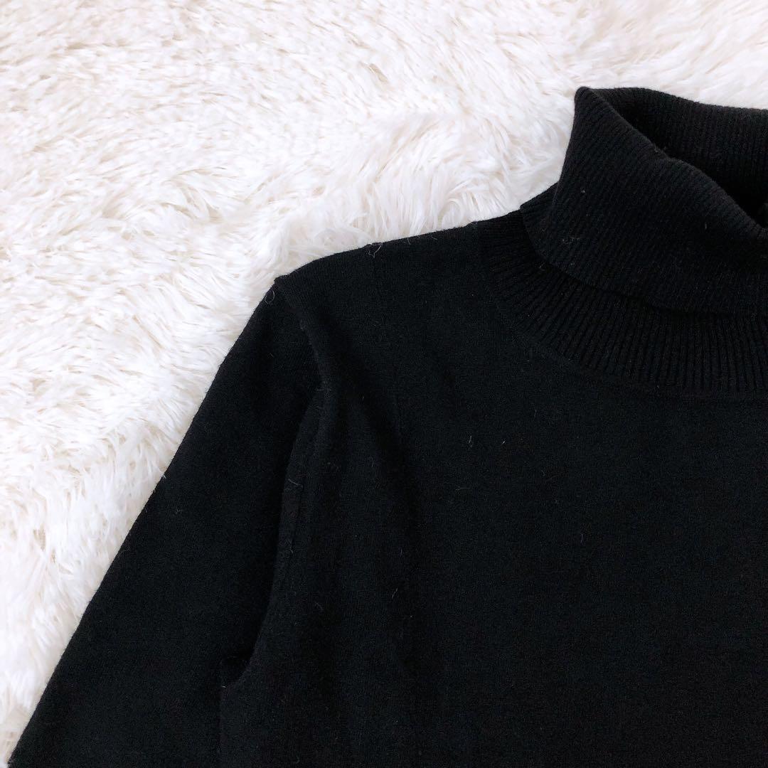 JENNE タートルネックニットワンピース　フレア　ロング丈　マキシ　黒　L